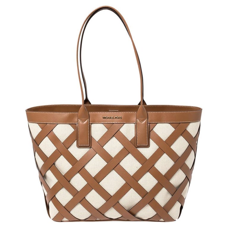 Michael Kors Beige/Tan Canvas and Leather Large Shopper Tote For Sale at  1stDibs