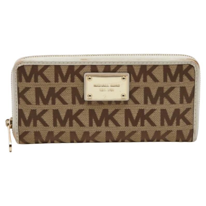 Michael Kors - Portefeuille en toile signature beige/blanc et cuir avec fermeture éclair