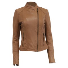 Veste de motard Michael Kors en cuir marron clair