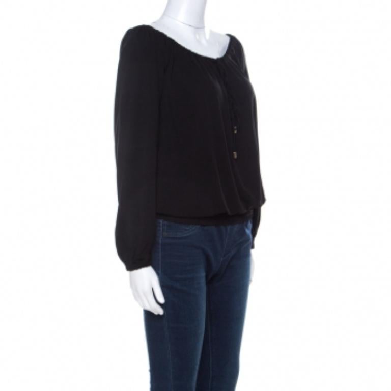 Michael Kors Black Crepe Drawstring Detail Off Shoulder Top XS Pour femmes en vente