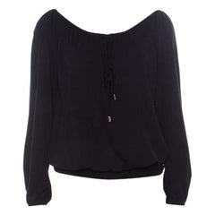 Michael Kors - Top in crepe nero con coulisse sulla spalla XS