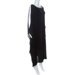 Michael Kors Black Crepe Embellished Bateau Neck Asymmetric Dress S
