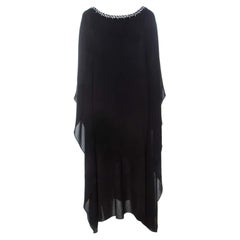 Michael Kors Black Crepe Embellished Bateau Neck Asymmetric Dress S