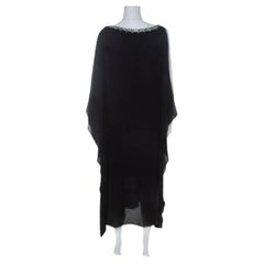 Michael Kors Black Crepe Embellished Bateau Neck Asymmetric Dress S
