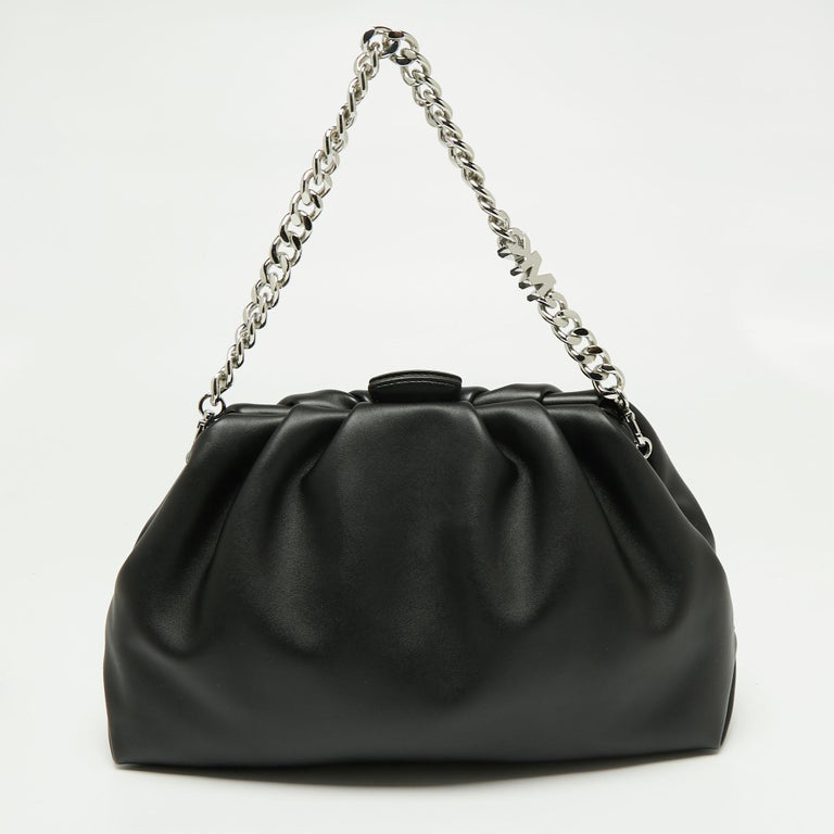 Michael Kors Black Faux Leather Extra-Large Nola Clutch Bag For Sale at ...