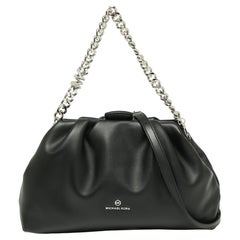 Used Michael Kors Black Faux Leather Extra-Large Nola Clutch Bag