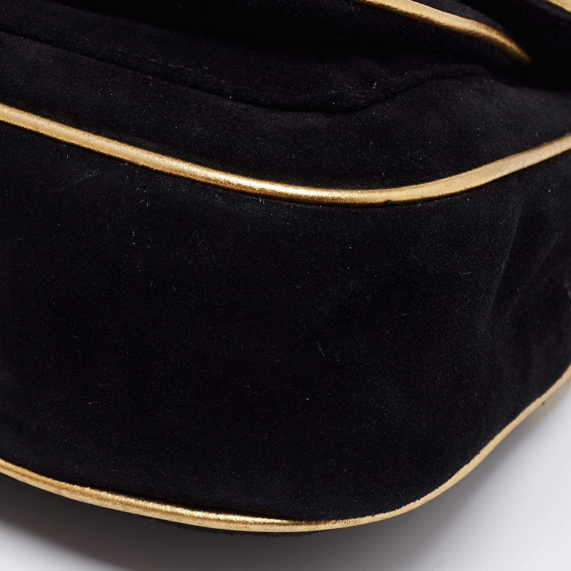 Michael Kors Black/Gold Suede and Leather Small Sloan Shoulder Bag 3