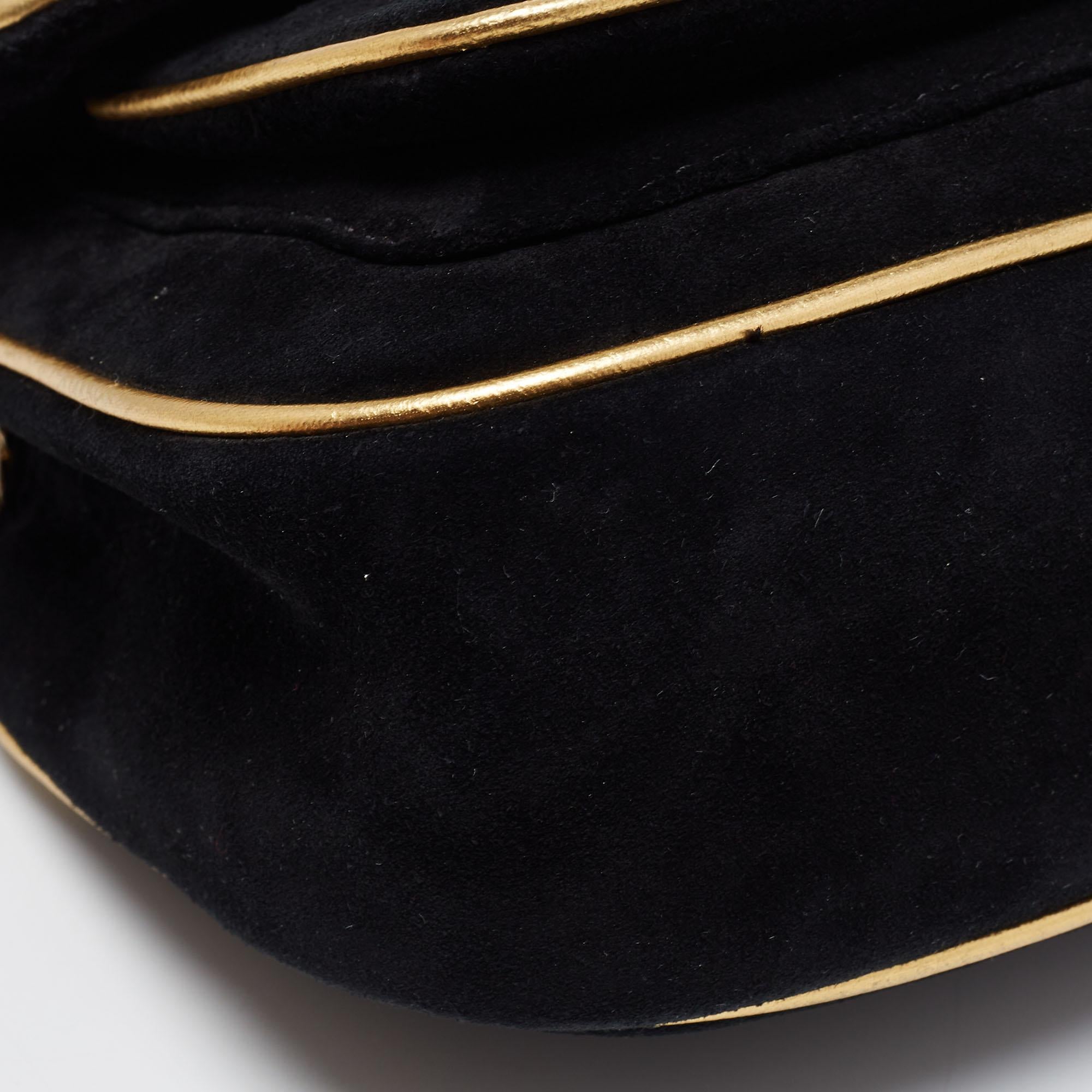 Michael Kors Black/Gold Suede and Leather Small Sloan Shoulder Bag 4