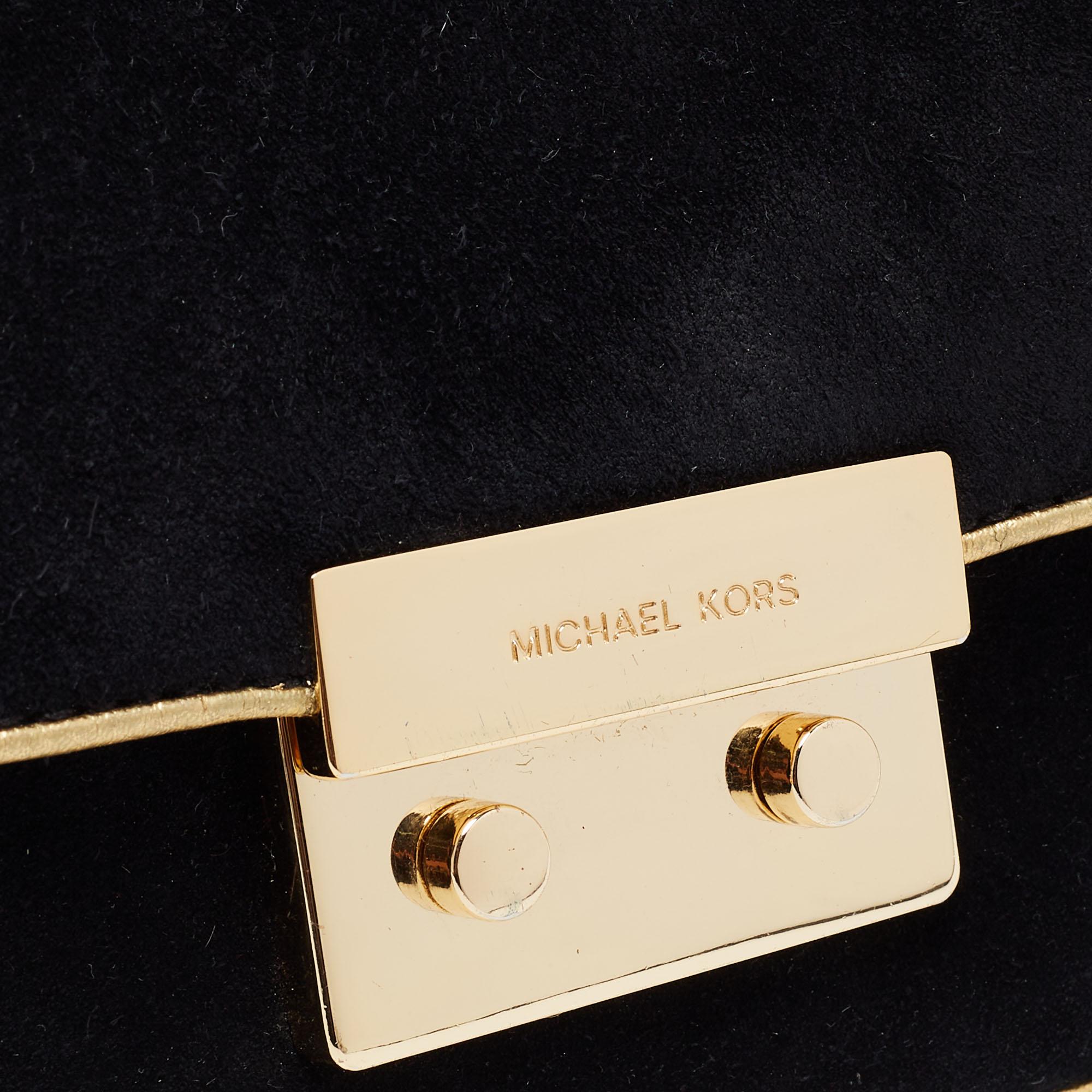 Michael Kors Black/Gold Suede and Leather Small Sloan Shoulder Bag 5