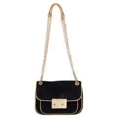 Used Michael Kors Black/Gold Suede and Leather Small Sloan Shoulder Bag