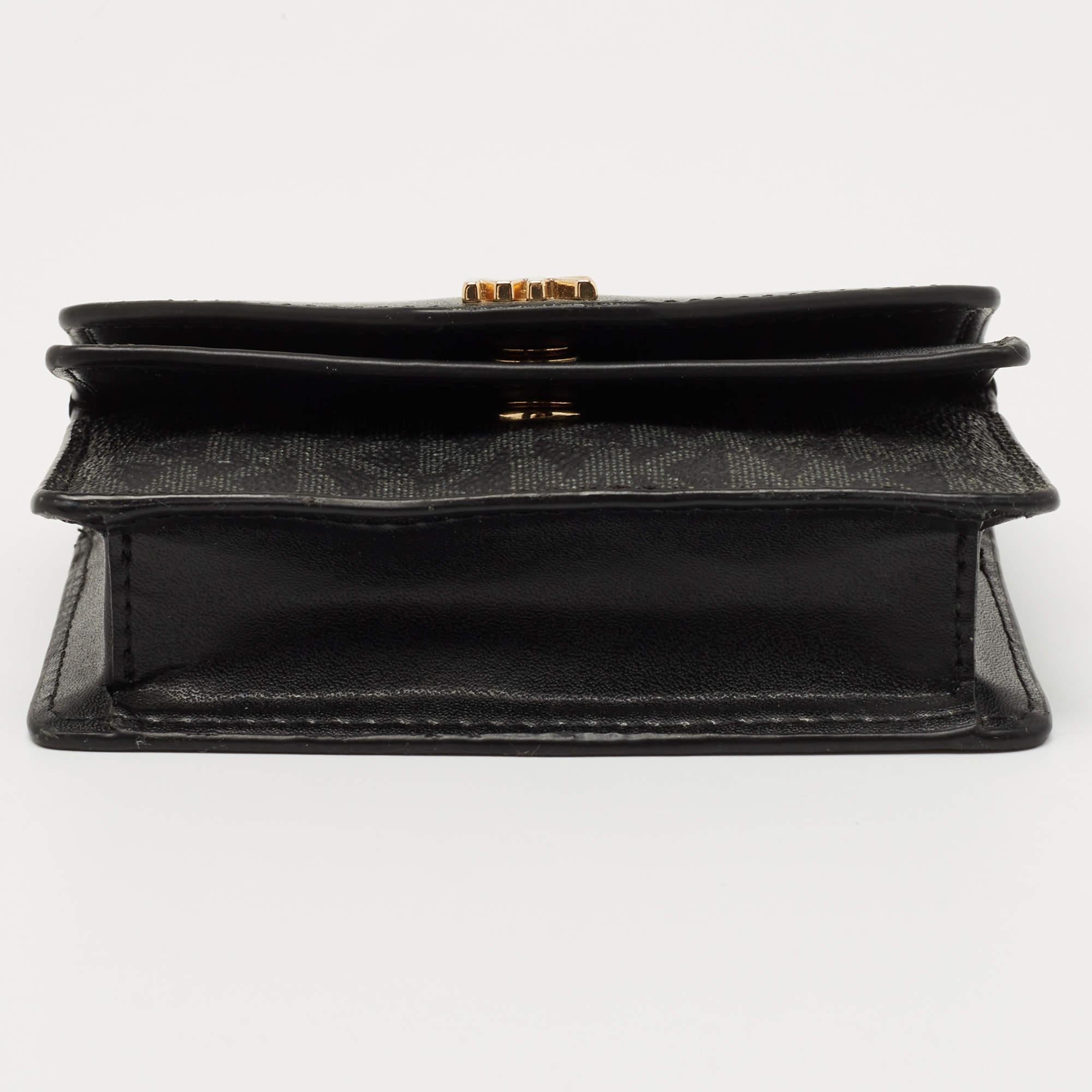 Michael Kors Signature Black/Grey Coated Canvas and Leather Card Case (étui à cartes en cuir et toile enduite) en vente 1