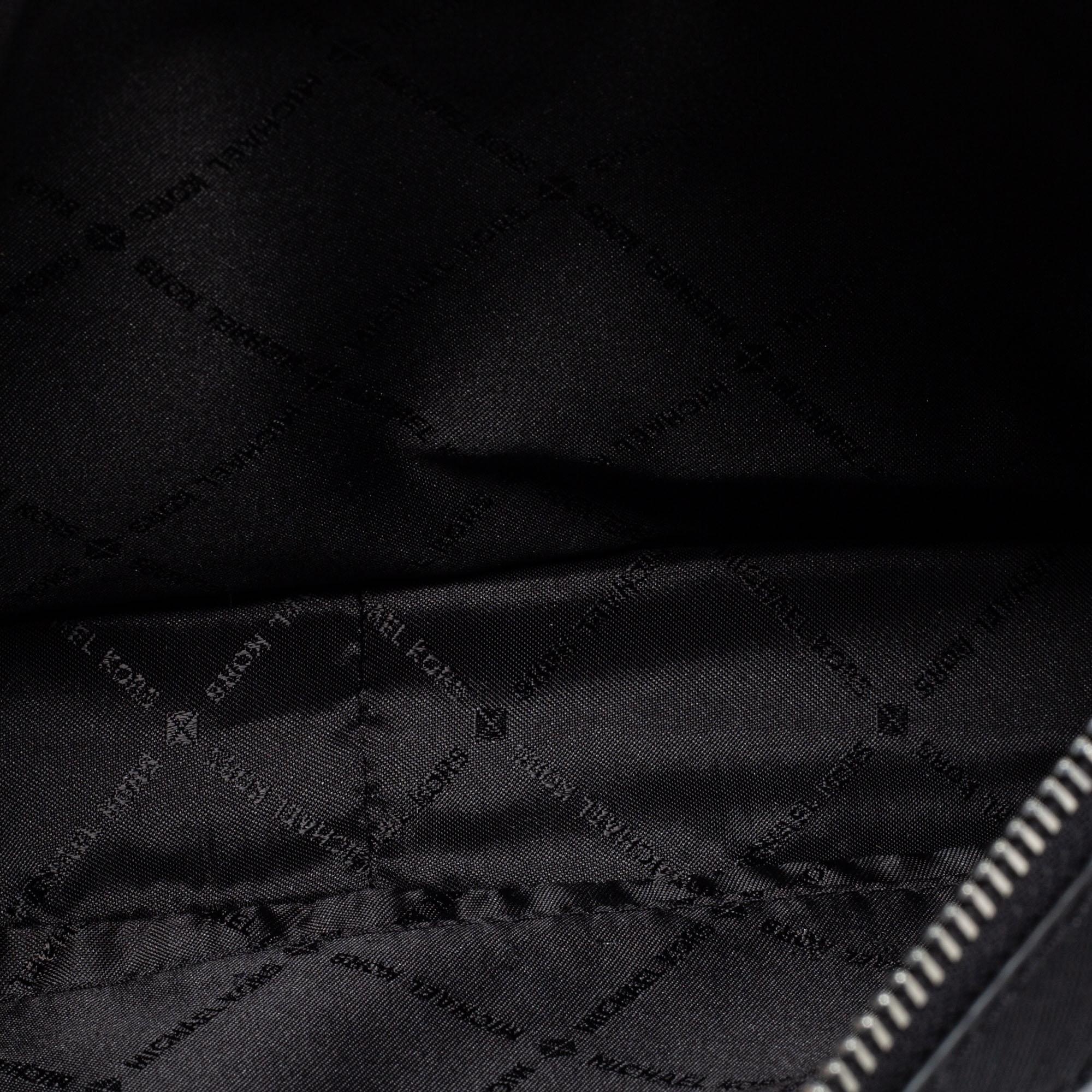 Michael Kors Black/Grey Signature Coated Canvas Leather Jet Set Crossbody Bag 6