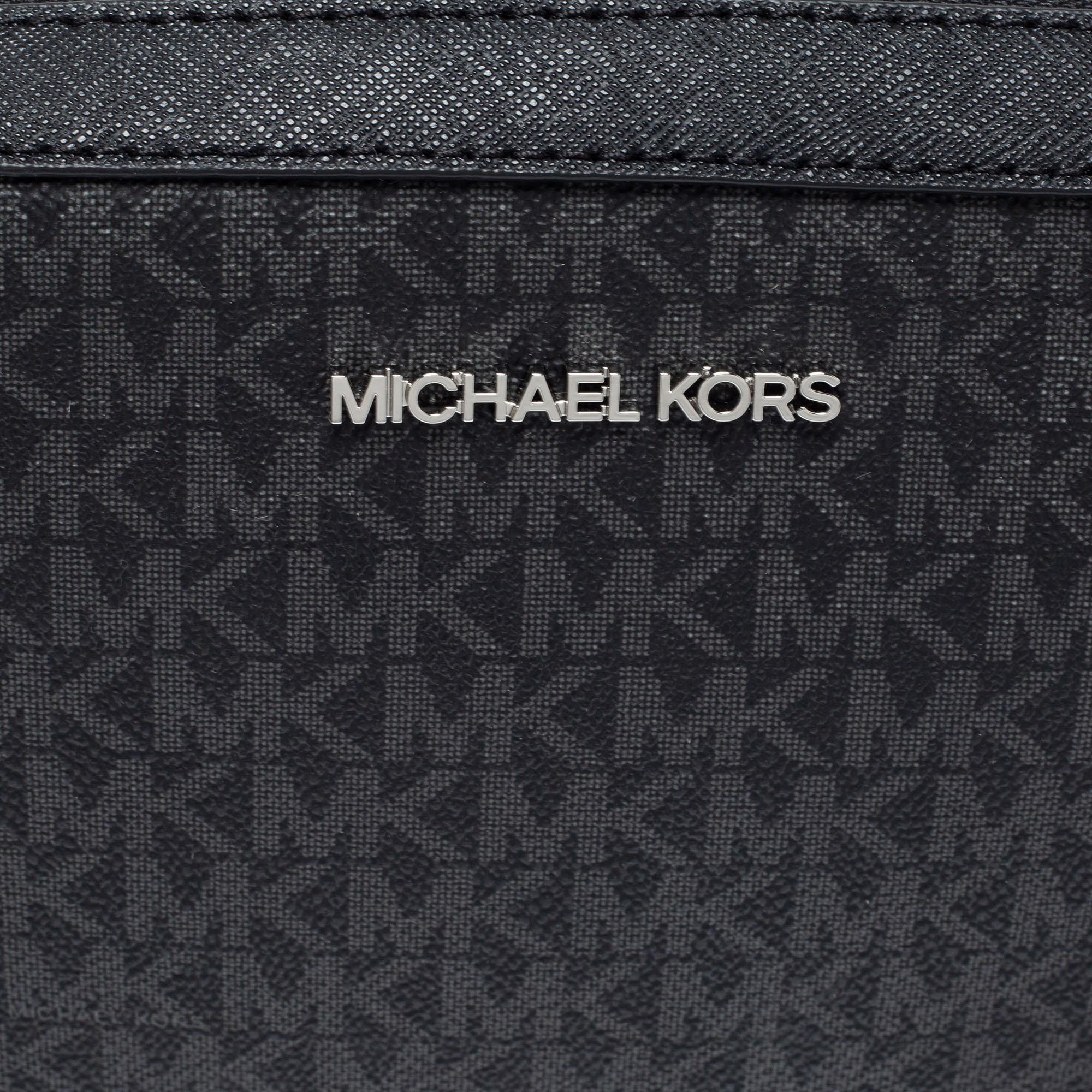 Michael Kors Black/Grey Signature Coated Canvas Leather Jet Set Crossbody Bag 2