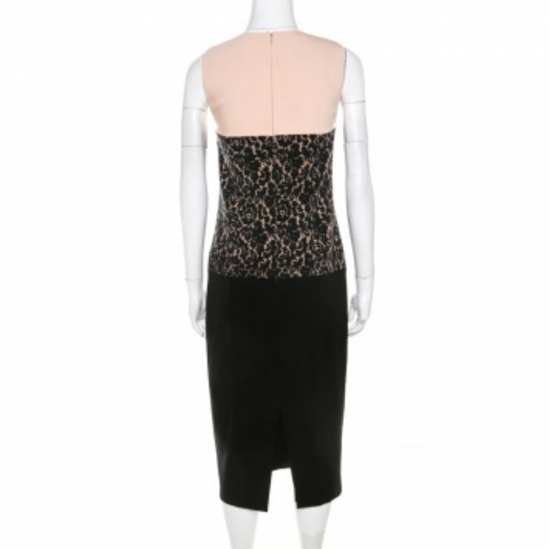 Michael Kors Vestido de crepé de lana elástico con estampado de encaje negro M Negro en venta