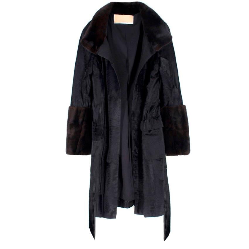 Michael Kors Black Lambs Fur & Brown Mink Fur Coat Size - US4 In New Condition In London, GB