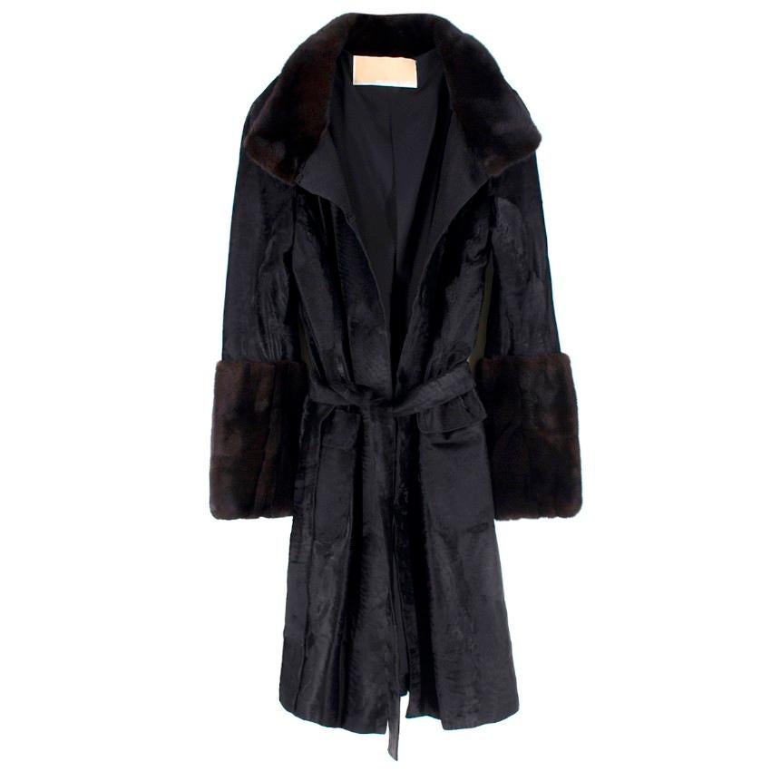 Women's Michael Kors Black Lambs Fur & Brown Mink Fur Coat Size - US4