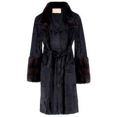 Michael Kors Black Lambs Fur & Brown Mink Fur Coat Size - US4