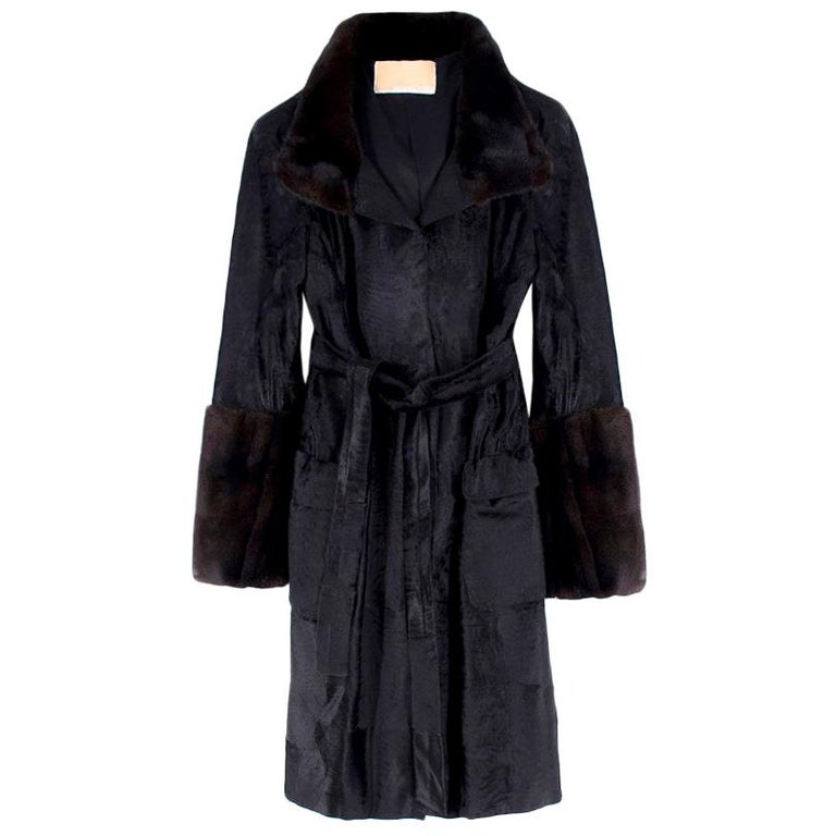 Michael Kors Black Lambs Fur and Brown Mink Fur Coat Size - US4 For ...