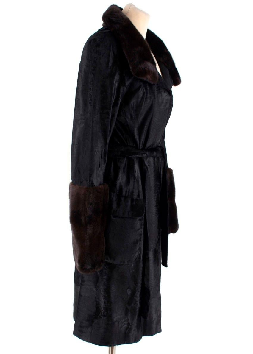 Michael Kors Black & Dark Brown Fur Coat.

- soft, smooth & shiny lambs fur
- Large dark brown mink fur collar
- Dark brown mink fur cuffs
- Waist band belt
- Long-sleeved
- Front concealed hook fastening 
- Exterior front pockets

This item has no