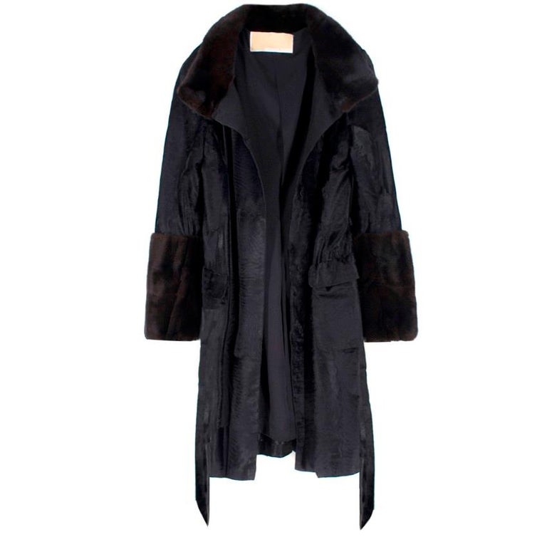 Michael Kors Black Lambs Fur and Brown Mink Fur Coat US 04 For Sale at ...
