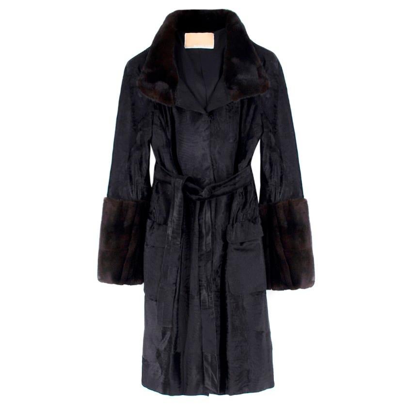 Michael Kors Black Lambs Fur & Brown Mink Fur Coat Size - US4 For Sale