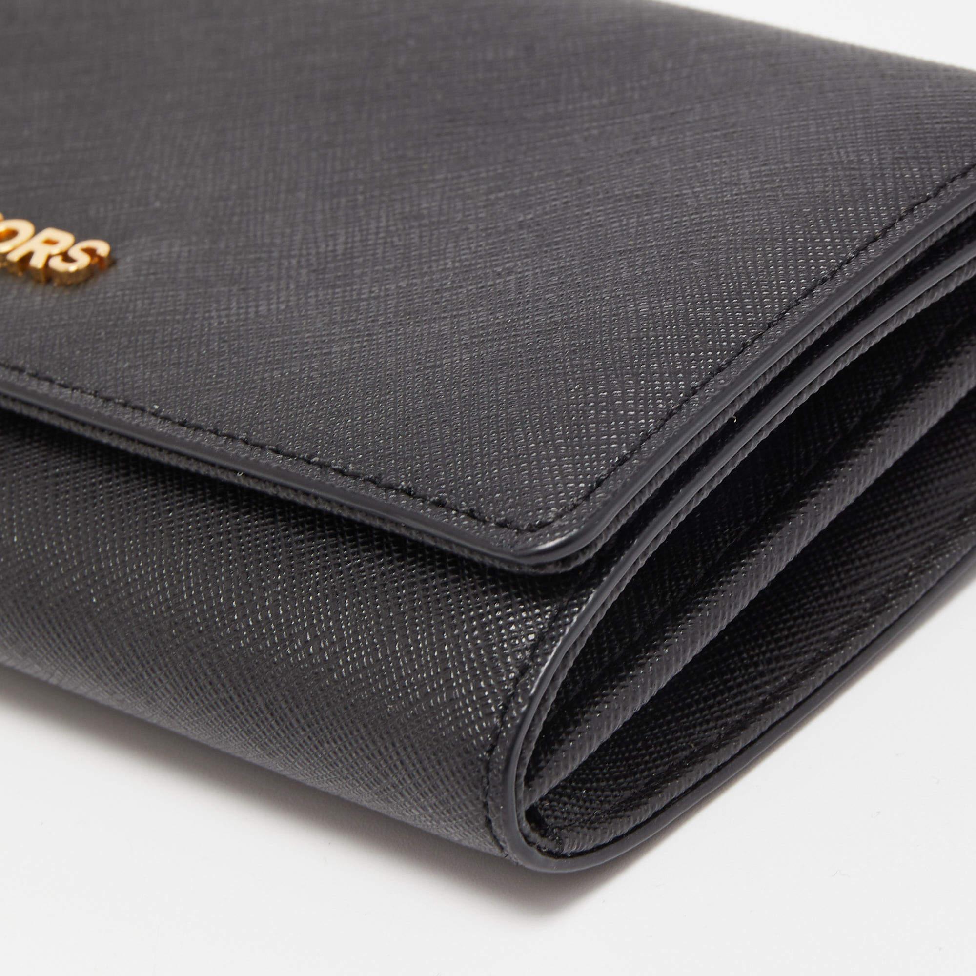 Women's Michael Kors Black Leather Flap Continental Wallet