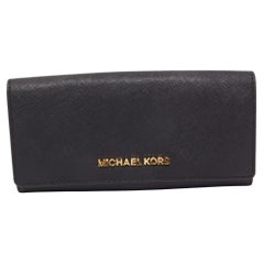 Used Michael Kors Black Leather Flap Continental Wallet