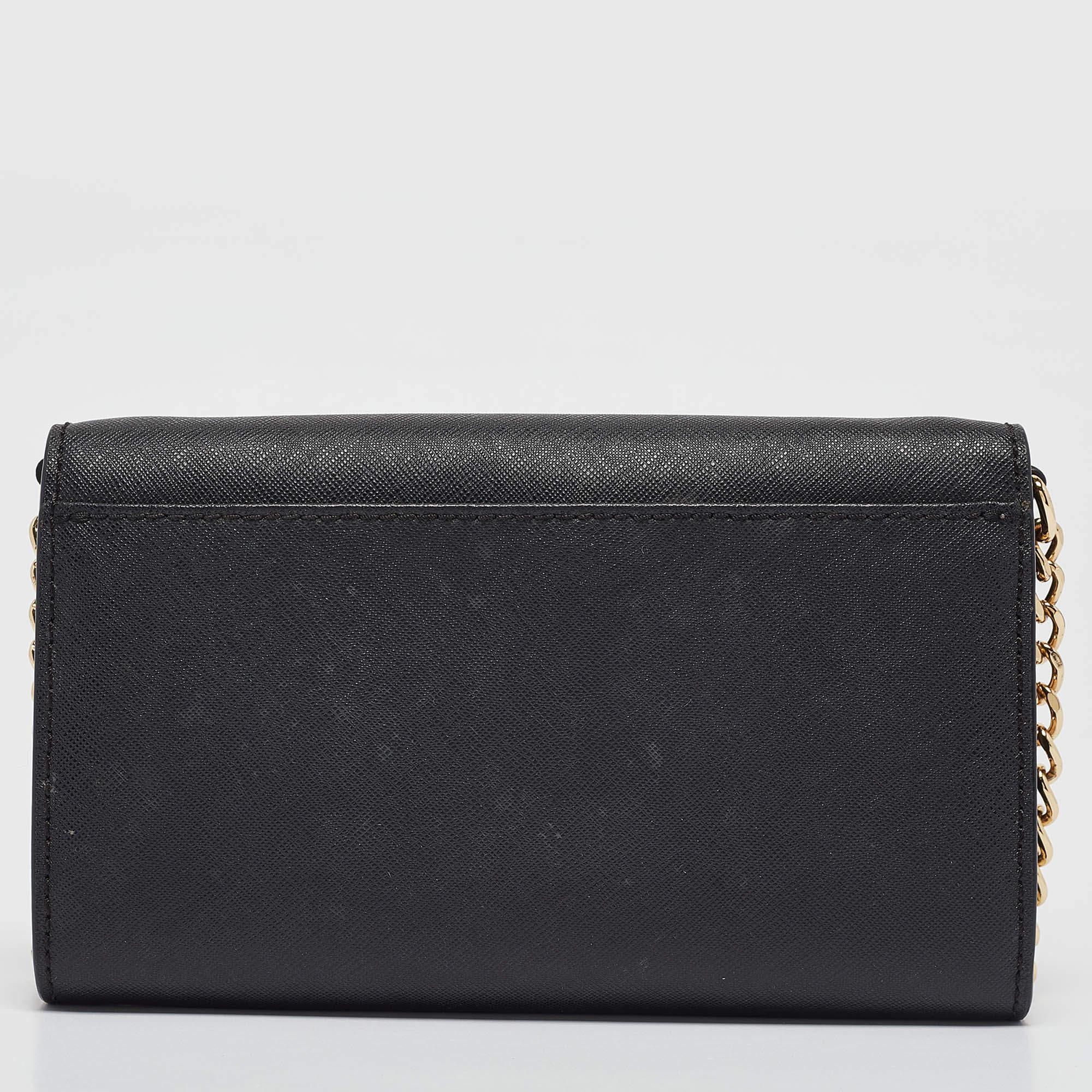 Women's Michael Kors Black Leather Jet Set Flap Crossbody Bag