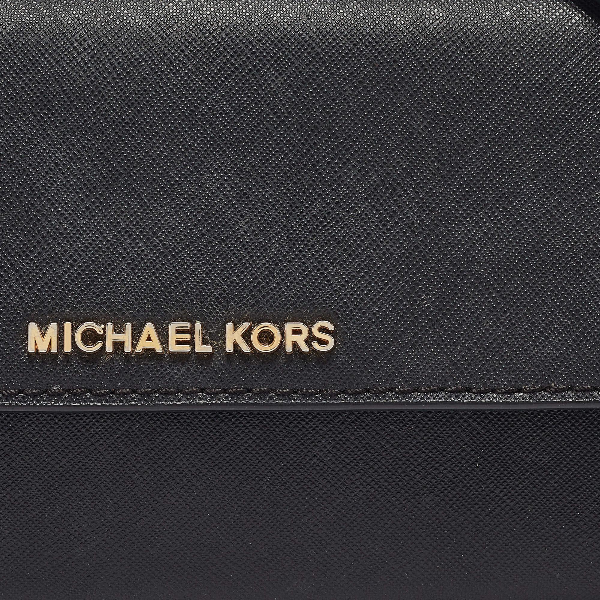Michael Kors Black Leather Jet Set Flap Crossbody Bag 1