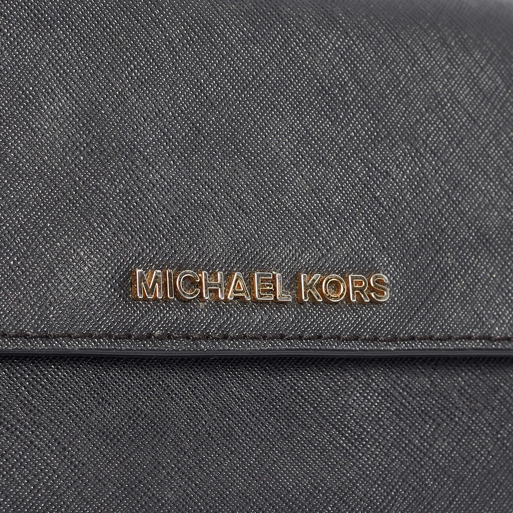 Michael Kors Black Leather Jet Set Flap Crossbody Bag 3