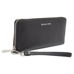 Michael Kors Black Leather Jet Set Zip Around Continental Wallet