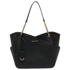 Michael Kors Black Leather Large Jet Set Chain Tote