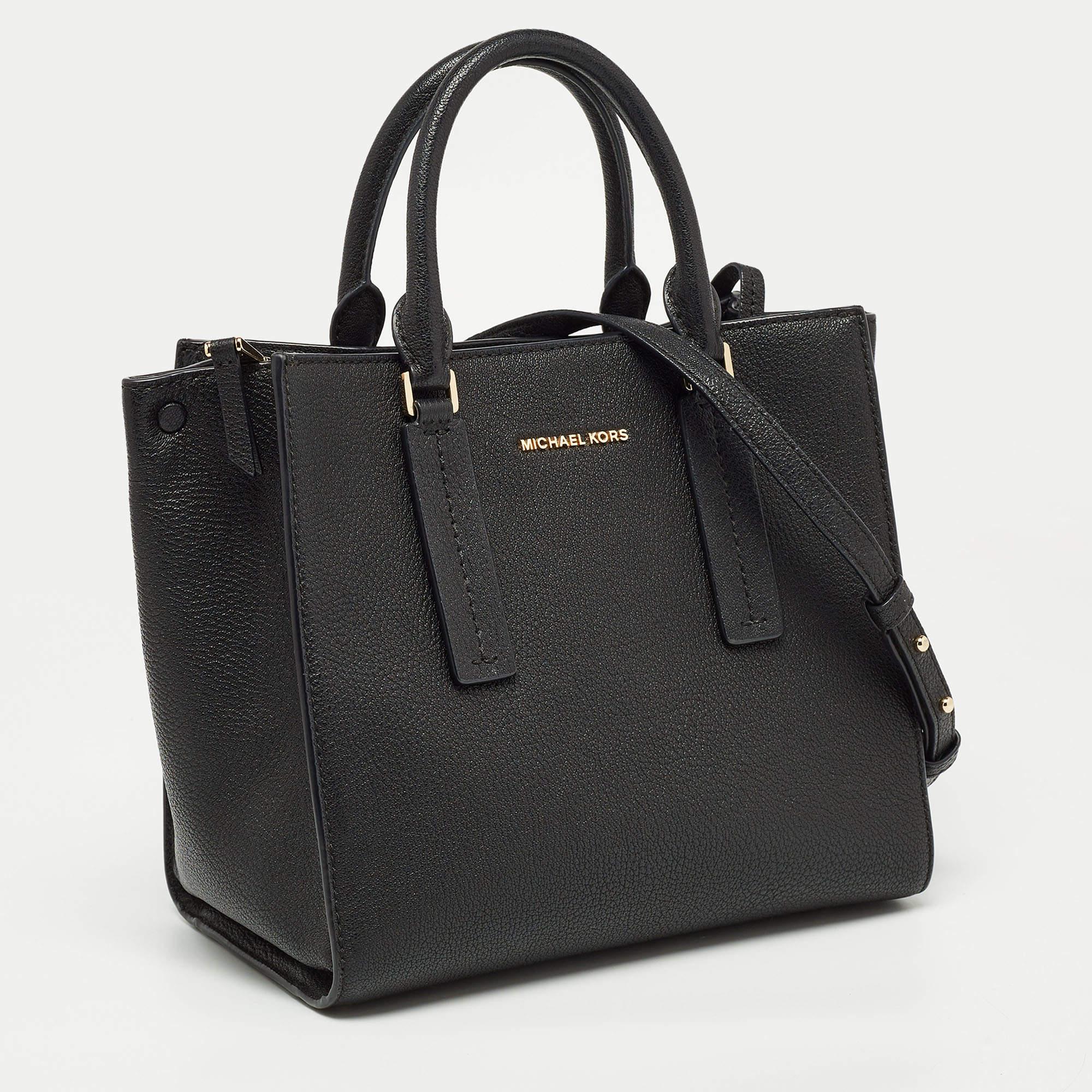 Michael Kors Black Leather Medium Alessa Satchel In Good Condition In Dubai, Al Qouz 2