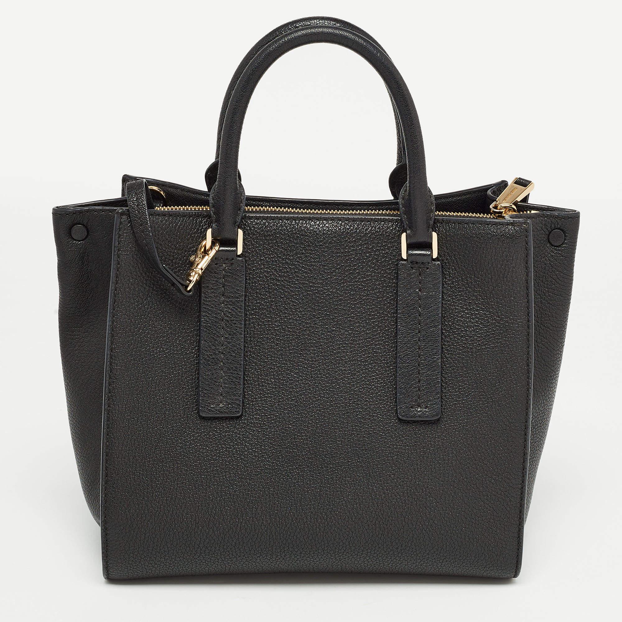 Women's Michael Kors Black Leather Medium Alessa Satchel