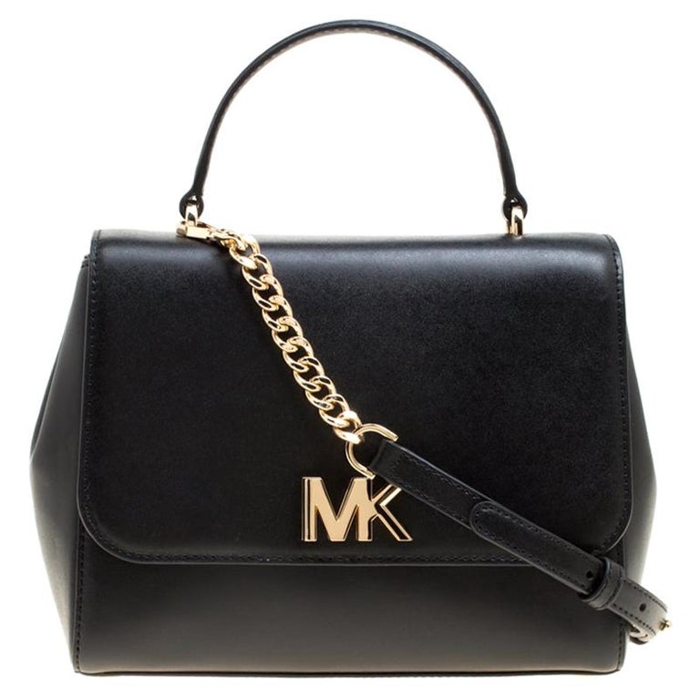 Michael Kors Black Leather Medium Mott Top Handle Satchel For Sale at