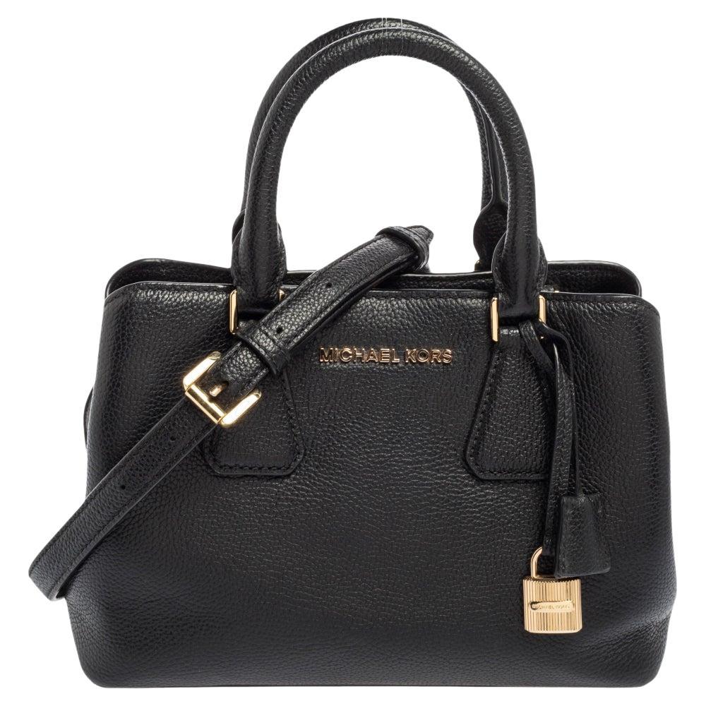 Michael Kors Black Leather Convertible Crossbody Bag W/ Lock For Sale