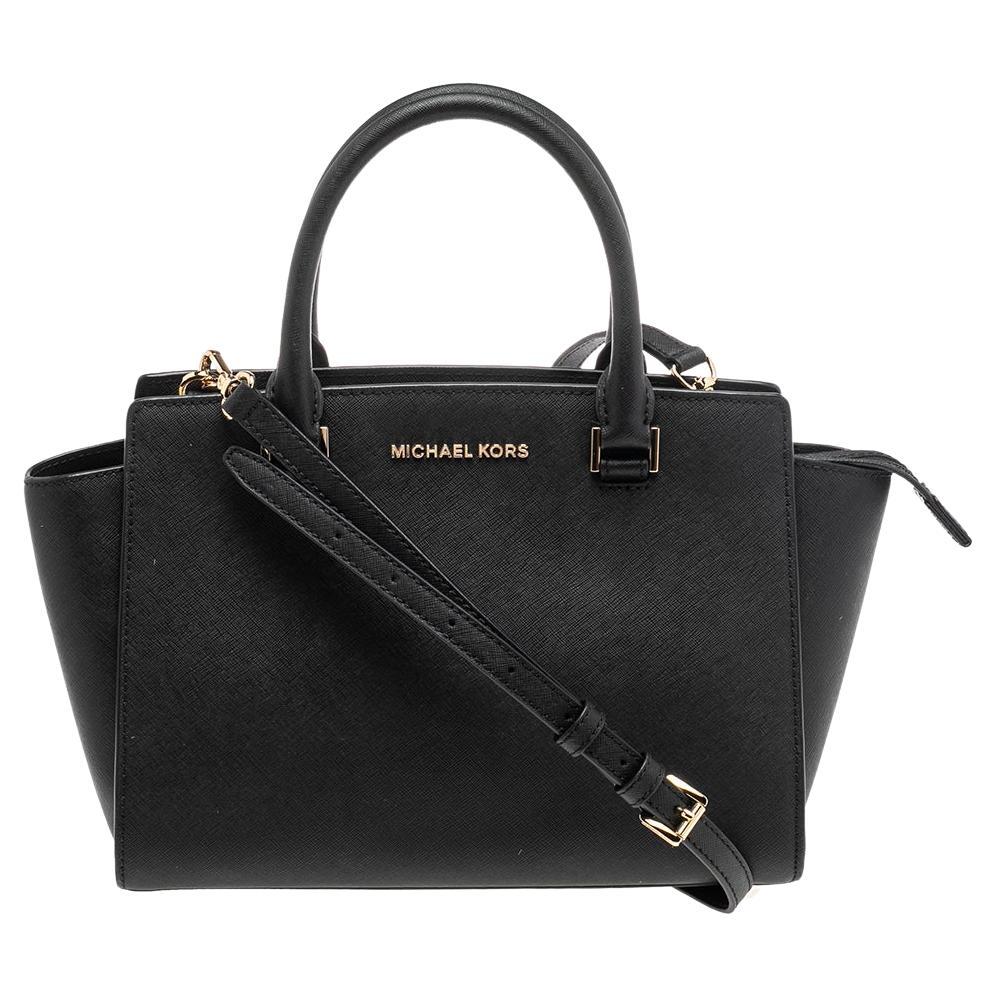 Michael Kors Black Leather Selma Satchel For Sale