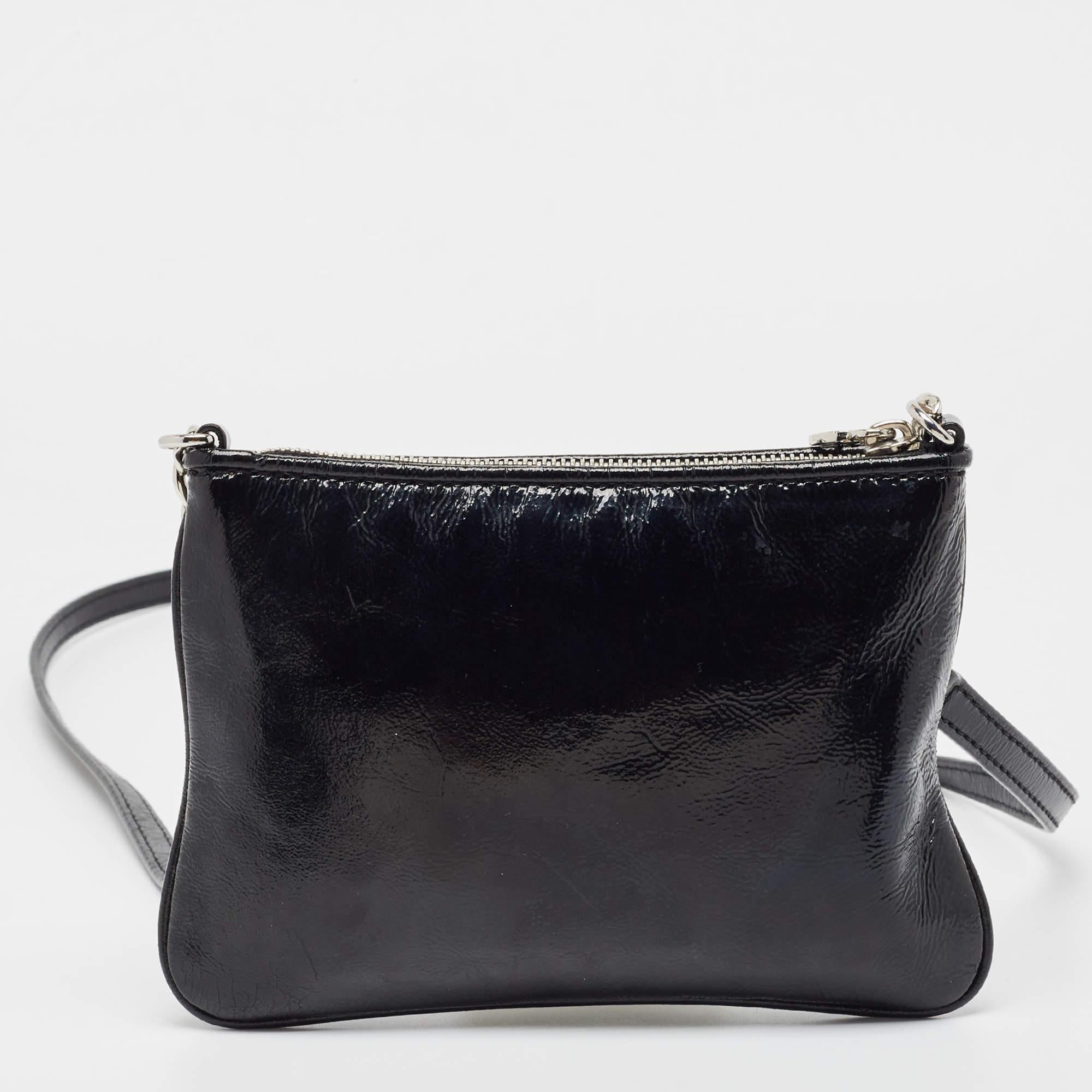 Women's Michael Kors Black Patent Leather Zip Crossbody Bag For Sale