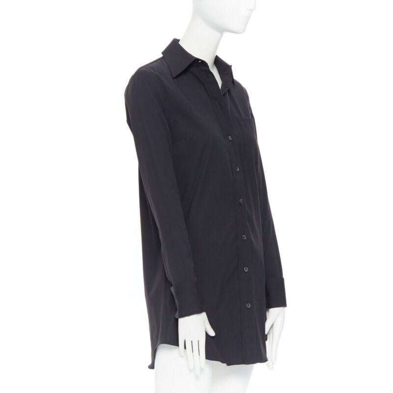 Black MICHAEL KORS black peak spread collar folded cuffs patch pocket long shirt US0 For Sale