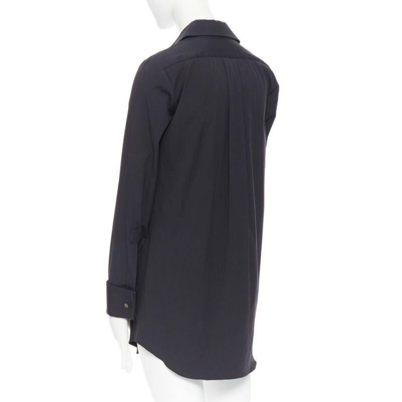 MICHAEL KORS black peak spread collar folded cuffs patch pocket long shirt US0 For Sale 1