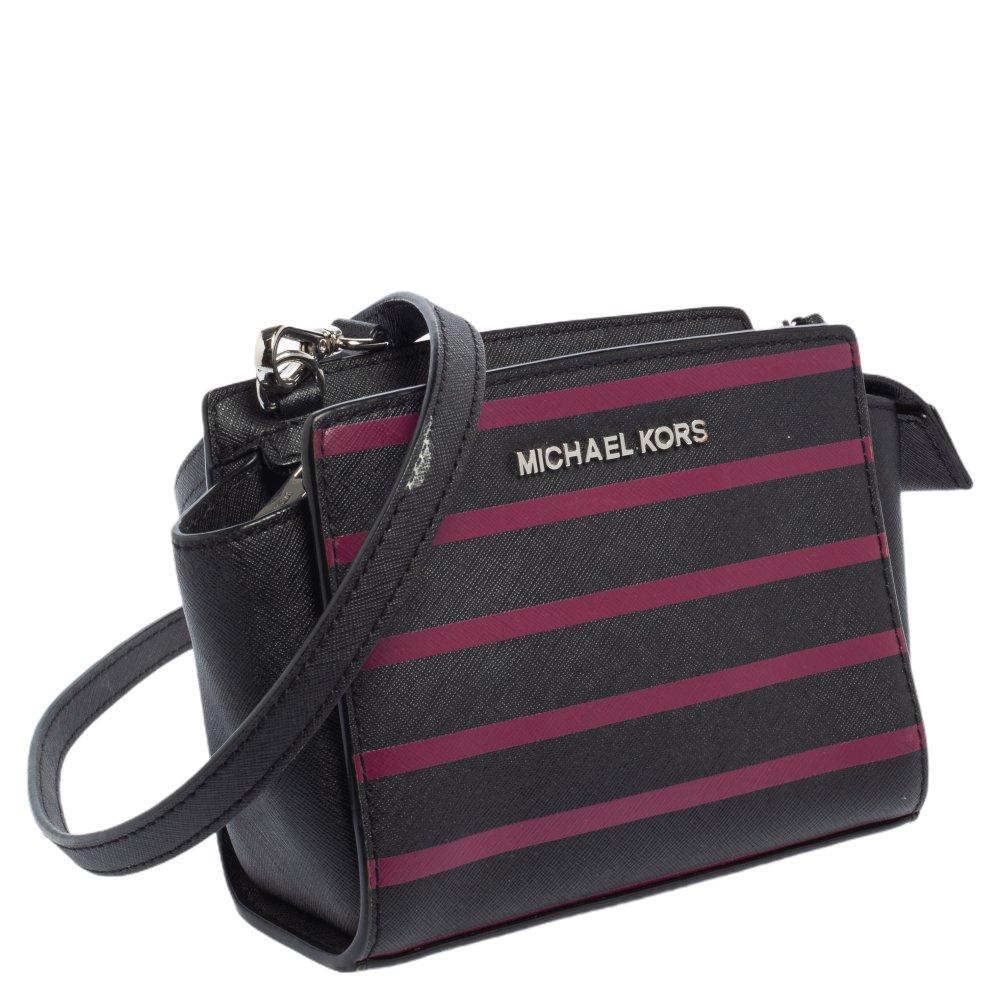Michael Kors Schwarz/Pink Saffiano Leder Mini Selma Crossbody Tasche Damen