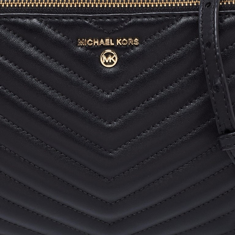 Michael Kors Black Quilted Leather Jet Set Charm Crossbody Bag For Sale