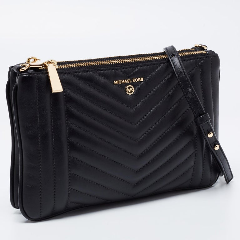 Michael Kors Black Quilted Leather Jet Set Charm Crossbody Bag For Sale