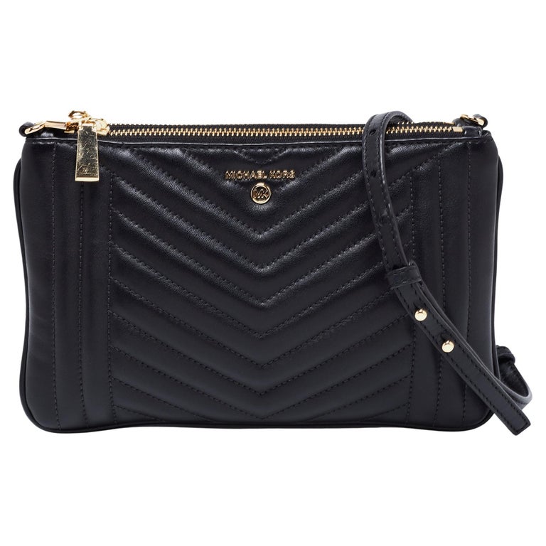 Michael Kors Black Quilted Leather Jet Set Charm Crossbody Bag For Sale