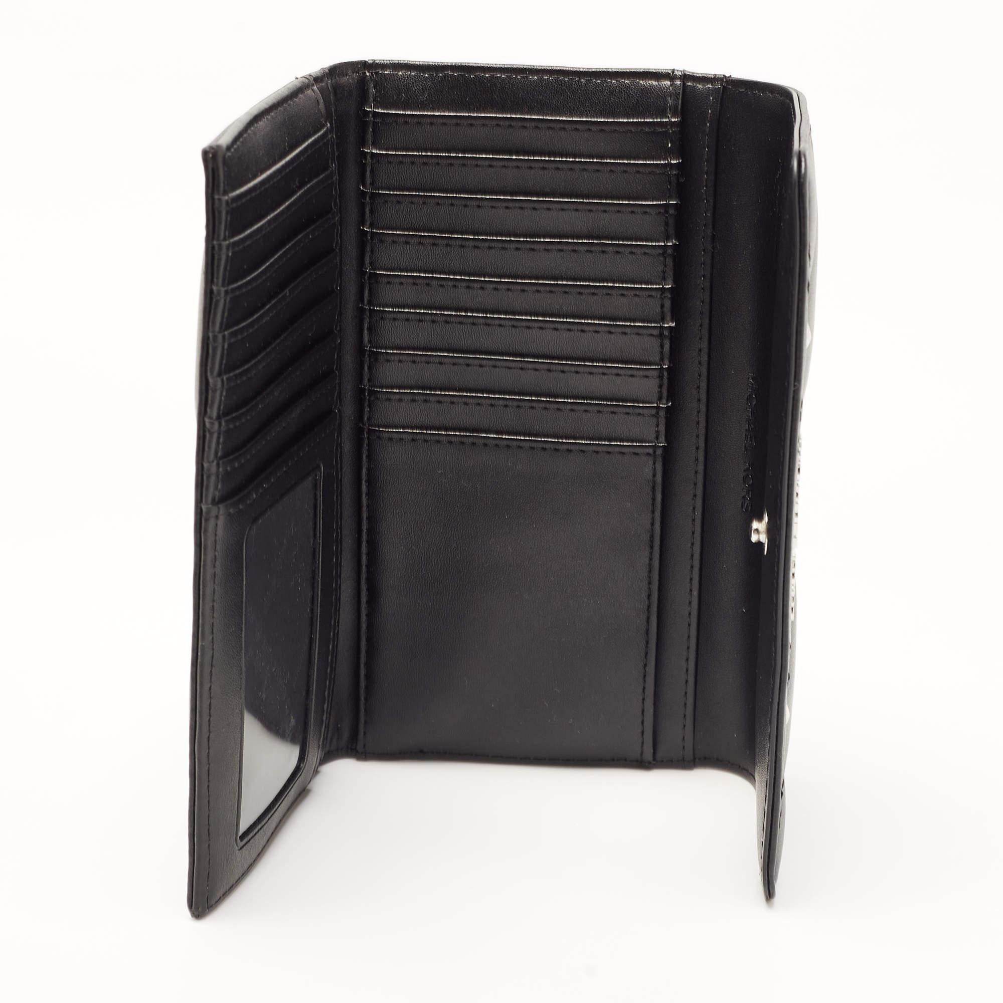 Michael Kors Black Quilted Leather Jet Set Travel Trifold Continental Wallet 4