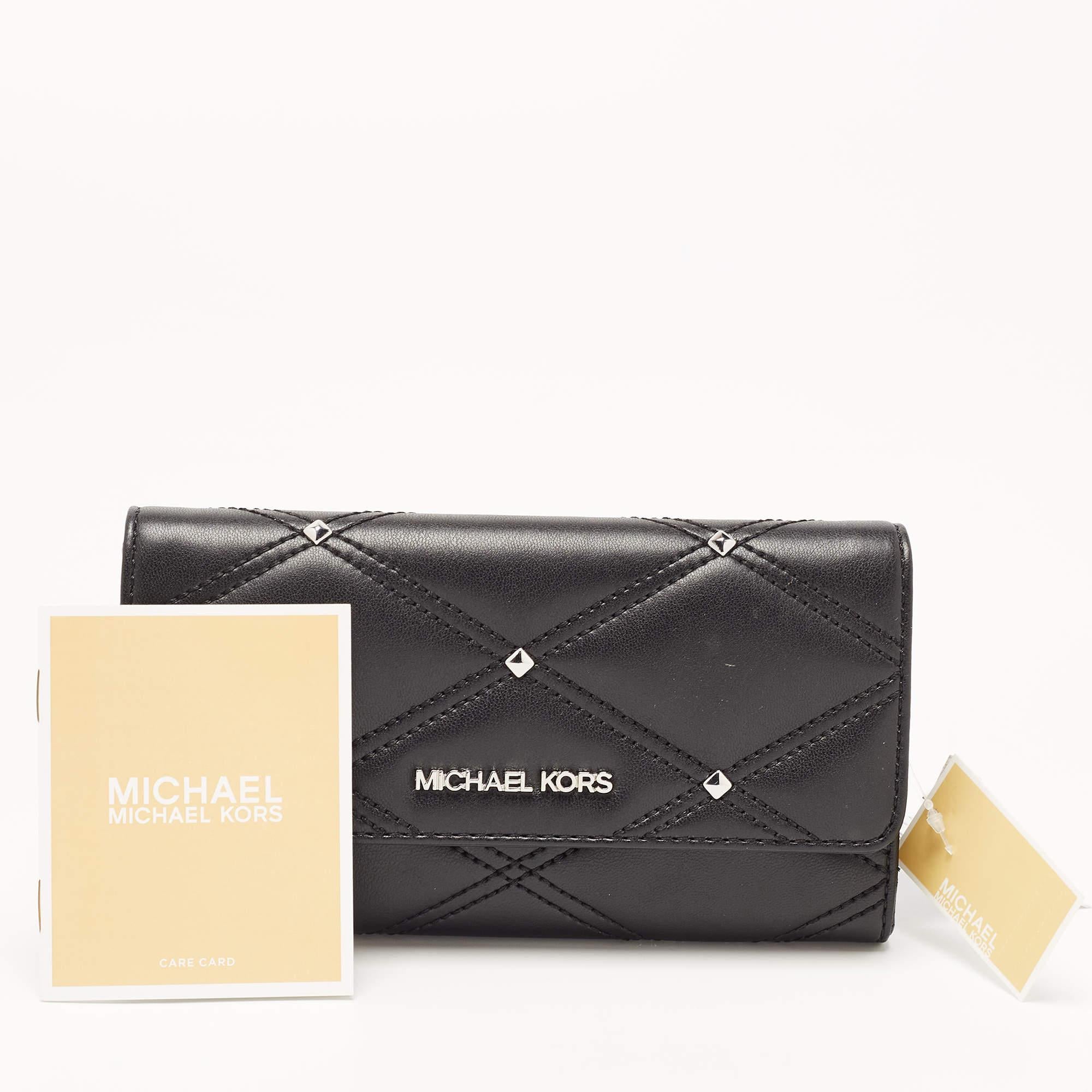 Michael Kors Black Quilted Leather Jet Set Travel Trifold Continental Wallet 5