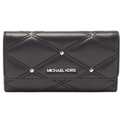 Michael Kors Black Quilted Leather Jet Set Travel Trifold Continental Wallet