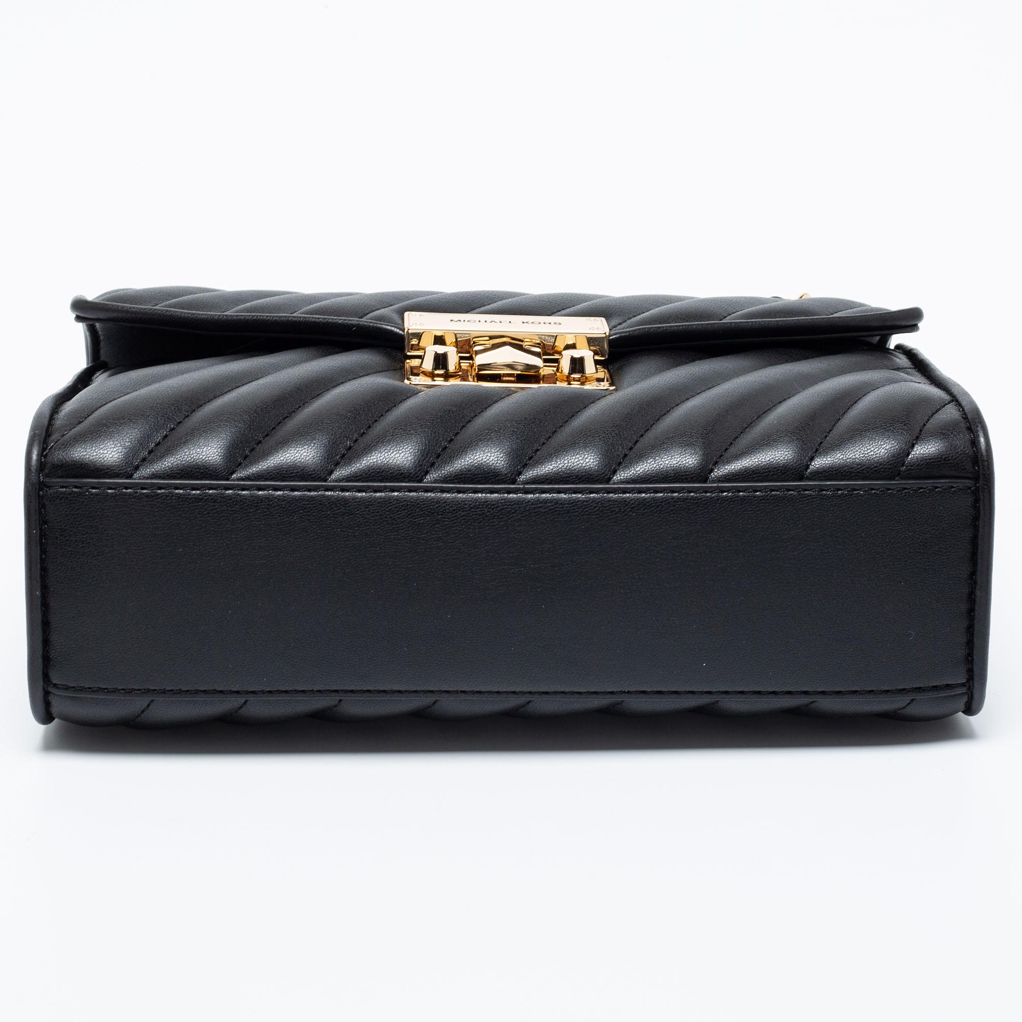 Michael Kors Black Quilted Leather Medium Rose Flap Shoulder Bag at