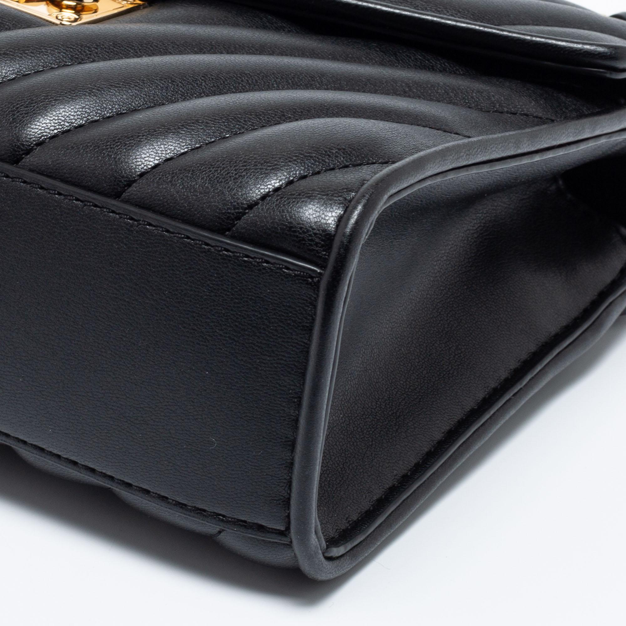 Michael Kors Black Quilted Leather Medium Rose Flap Shoulder Bag at