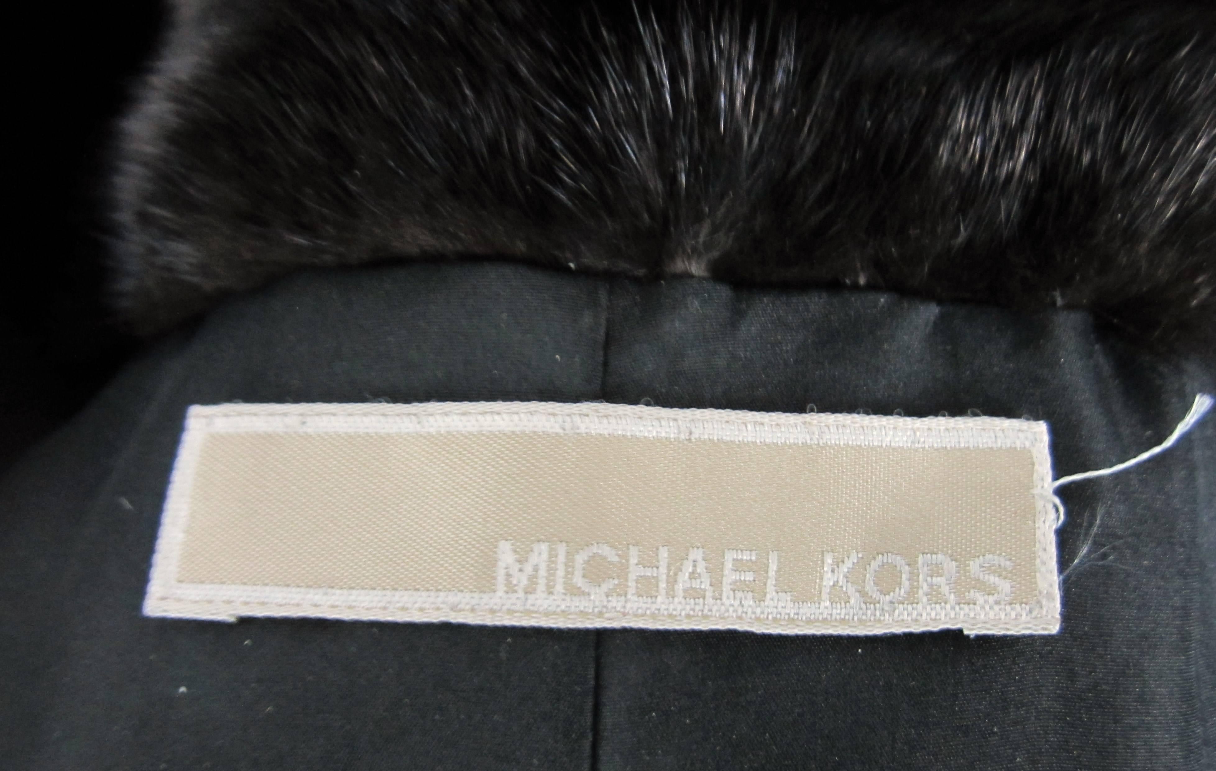 Michael Kors Mink Fur Coat Black Ranch Wide Collar Large For Sale 1